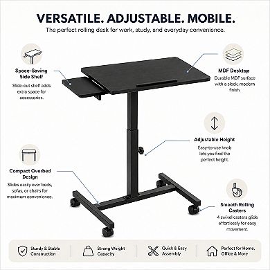 Adjustable Rolling Desk Laptop Computer Cart for Home, Office, Classroom,Overbed Table