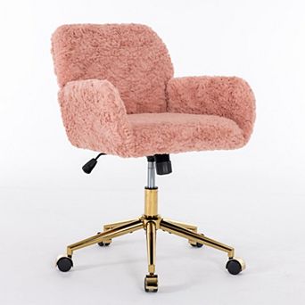 Faux Fur Office Chair, Swivel Desk Chair with Golden Metal Base, Adjustable Vanity Chair