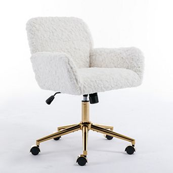 Faux Alpaca Wool Office Chair, Golden Metal Base Swivel Desk Chair, Adjustable Vanity Seat