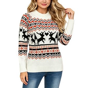 Women's Fair Isle Christmas Sweater Mock Neck Reindeer Oversized Long Sleeve Holiday Knit Top