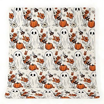 Flannel Blanket, Simple Ghost Pumpkin Wildflower Autumn Farmhouse Decor