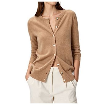 Women's Crew Neck Button Front Solid Knit Long Sleeve Cardigan Sweater