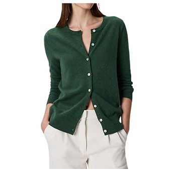 Women's Crew Neck Button Front Solid Knit Long Sleeve Cardigan Sweater