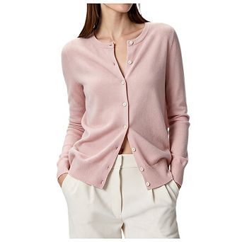 Women's Crew Neck Button Front Solid Knit Long Sleeve Cardigan Sweater