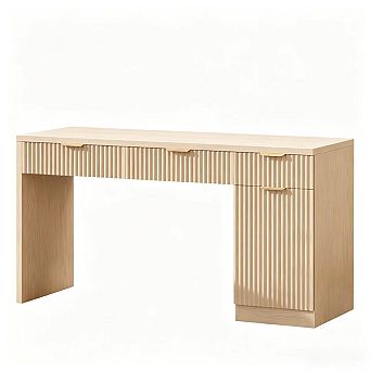 Vabches 60 Inch Fluted Executive Desk with Storage Cabinet, Reversible 4-Drawer Home Office Desk