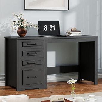 Vabches 49 Inch Reversible Executive Desk with 4 Drawers, Storage Computer Desk for Home Office