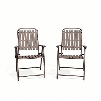 KWPZQEB 2 pc Folding Chair, Metal Frame Breathable Slat Design Chair for Balcony, Garden
