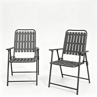 KWPZQEB 2 pc Folding Chair, Metal Frame Breathable Slat Design Chair for Balcony, Garden