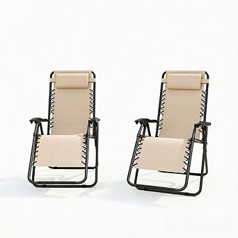 KWPZQEB Outdoor Folding Lounge Chair with Headrest & Removable Tray for Patio, Beach, Camping