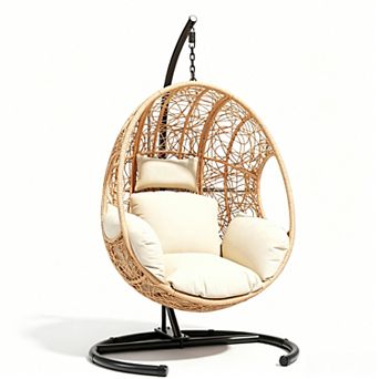 KWPZQEB Bohemia Extra Wide U-Base Hanging Egg Chair with Cushion, Patio Swing for Balcony, Garden