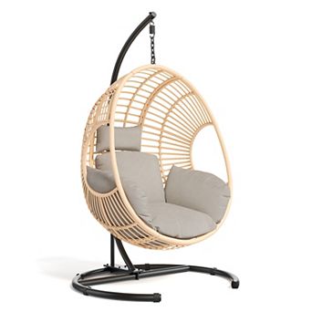 KWPZQEB Extra Wide U-Base Hanging Egg Chair with Cushion, Patio Swing with Waterproof Cover