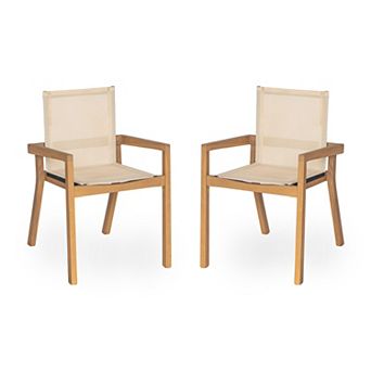 KWPZQEB Classic Dining Chairs Set of 2, Acacia Wood Frame Chairs with Textile for Outdoor