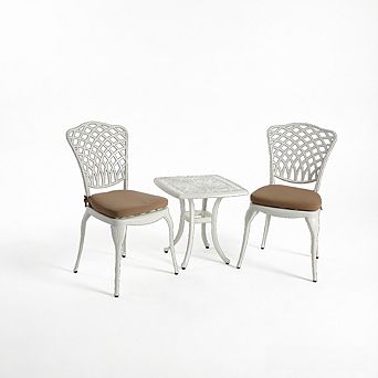 KWPZQEB Garden Bistro Set of 3, Cast Aluminum Patio Furniture Sets with 2 Chairs & 1 Square Table