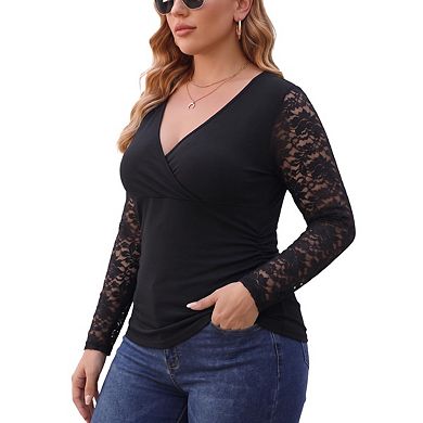 Blueming Plus Size Wrap V Neck Long Sleeves Peplum Tops For Women