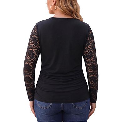 Blueming Plus Size Wrap V Neck Long Sleeves Peplum Tops For Women