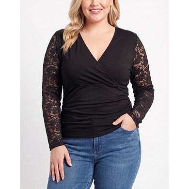 Blueming Plus Size Wrap V Neck Long Sleeves Peplum Tops For Women