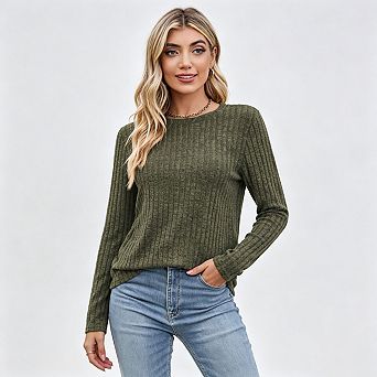 Blueming Casual Crewneck Long Sleeves Slim Fit Basic Tops