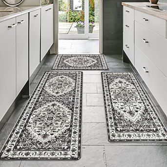 BOGASYL 3 pc Non-Slip Kitchen Rug Set Anti-Fatigue Cushioned Kitchen Mat Runner Rugs for Home