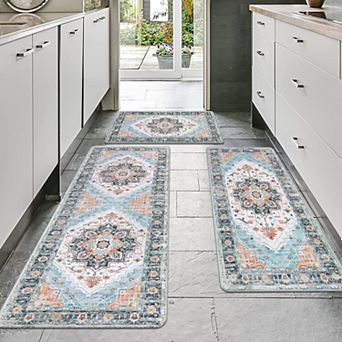 BOGASYL 3 pc Non-Slip Kitchen Rug Set Anti-Fatigue Cushioned Kitchen Mat Runner Rugs for Home