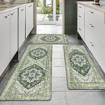 BOGASYL 3 pc Non-Slip Kitchen Rug Set Anti-Fatigue Cushioned Kitchen Mat Runner Rugs for Home