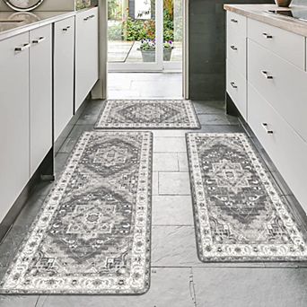 BOGASYL 3 pc Non-Slip Kitchen Rug Set Anti-Fatigue Cushioned Kitchen Mat Runner Rugs for Home