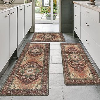 BOGASYL 3 pc Non-Slip Kitchen Rug Set Anti-Fatigue Cushioned Kitchen Mat Runner Rugs for Home