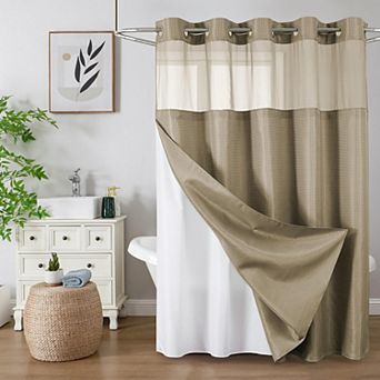 BOGASYL Waffle Weave Shower Curtains with Mesh Top Window, Waterproof Bathroom Curtain Set, 72"x75"