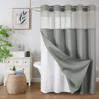 BOGASYL Waffle Weave Shower Curtains with Mesh Top Window, Waterproof Bathroom Curtain Set, 72"x75"