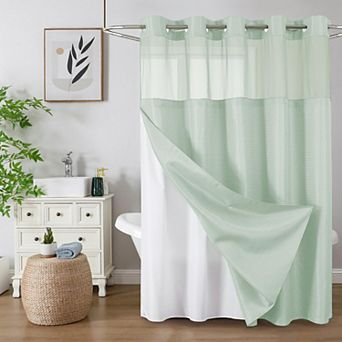 BOGASYL Waffle Weave Shower Curtains with Mesh Top Window, Waterproof Bathroom Curtain Set, 72"x75"