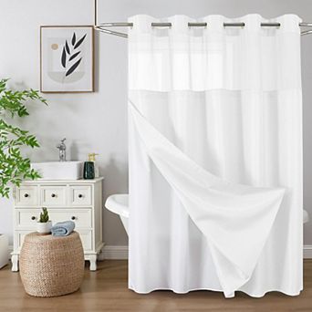 BOGASYL Waffle Weave Shower Curtains with Mesh Top Window, Waterproof Bathroom Curtain Set, 72"x75"