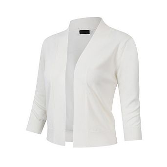 Women's 3/4 Sleeve Cropped Cardigan Causal Dressy Open Front Lightweight Knit Outfit