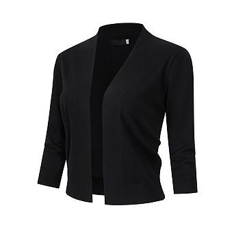 Women's 3/4 Sleeve Cropped Cardigan Causal Dressy Open Front Lightweight Knit Outfit
