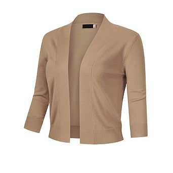 Women's 3/4 Sleeve Cropped Cardigan Causal Dressy Open Front Lightweight Knit Outfit