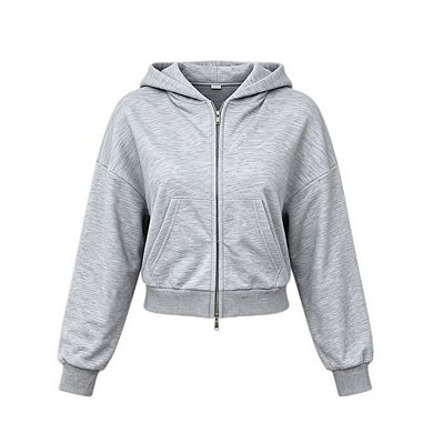 Women's Full Zip Hooded Oversized Sweatshirt Causal Long Sleeve Cropped Jacket with Pockets
