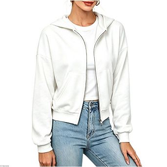 Women's Full Zip Hooded Oversized Sweatshirt Causal Long Sleeve Cropped Jacket with Pockets