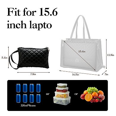 Insulated Laptop Tote-PU Leather Work Briefcase 15.6'' w/Lunch Compartment & Wristlet Pouch