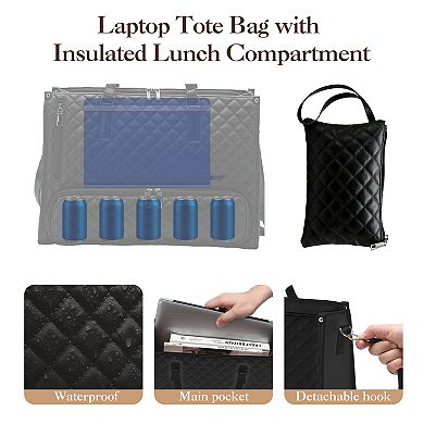 Insulated Laptop Tote-PU Leather Work Briefcase 15.6'' w/Lunch Compartment & Wristlet Pouch