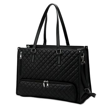 Insulated Laptop Tote-PU Leather Work Briefcase 15.6'' w/Lunch Compartment & Wristlet Pouch