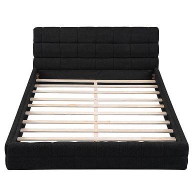 Pnronnc Queen Platform Bed with Headboard, Wood Slat Support, No Box Spring Required