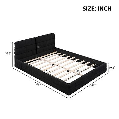 Pnronnc Queen Platform Bed with Headboard, Wood Slat Support, No Box Spring Required