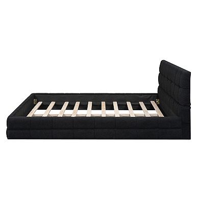 Pnronnc Queen Platform Bed with Headboard, Wood Slat Support, No Box Spring Required
