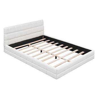 Pnronnc Queen Platform Bed with Headboard, Wood Slat Support, No Box Spring Required