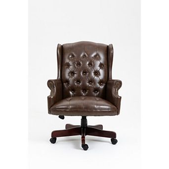 Pnronnc Executive Office Chair Leather Desk Chair Swivel Boss Chair with Button Tufted Backrest