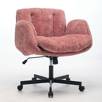 Pnronnc Task Chair Chenille Swivel Office Chair Desk Chair Vanity Chair with Folding Armrests