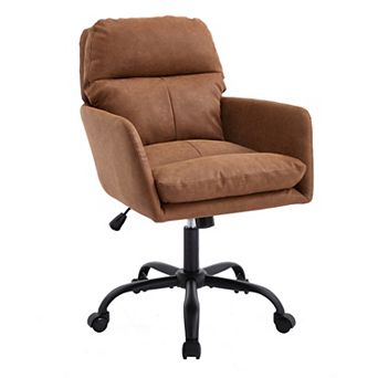Pnronnc PU Leather Office Chair Dressing Table Chair Swivel Recliner Chair Club Tub Round Arms Chair