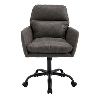 Pnronnc PU Leather Office Chair Dressing Table Chair Swivel Recliner Chair Club Tub Round Arms Chair