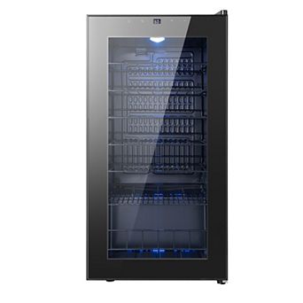 Wine Cooler Refrigerator , 28-Bottle Freestanding Mini Wine Fridge , Low-Noise Compressor
