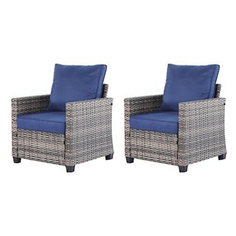 PATIOEASY 2 pc Patio Wicker Rattan Sofa Set Outdoor Wicker Conversation Furniture