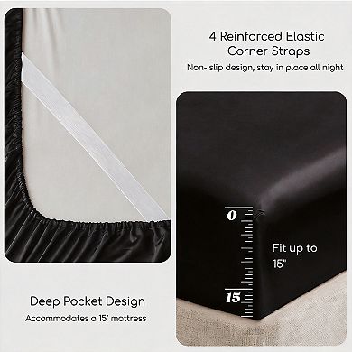 4-piece Satin Sheets Full Size Elastic Corner Straps Silky Bedding Set Deep Pocket Hair Skin