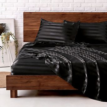 4 pc Satin Sheets Full Size Elastic Corner Straps Silky Bedding Set Deep Pocket Hair Skin